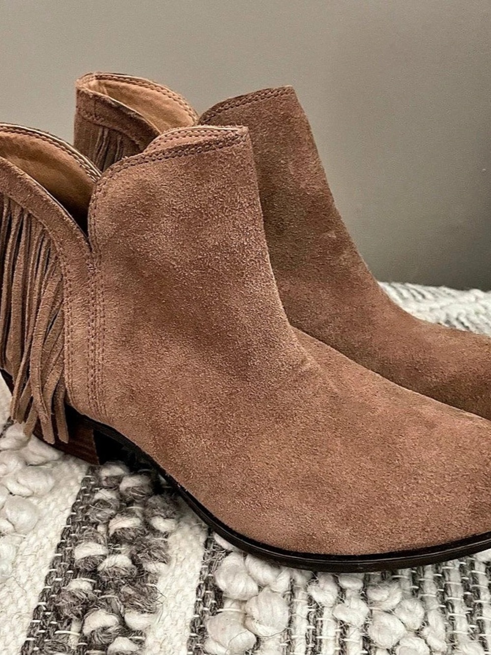 Lucky Brand Benji Fringe Ankle Boots US 7.5 M Tan